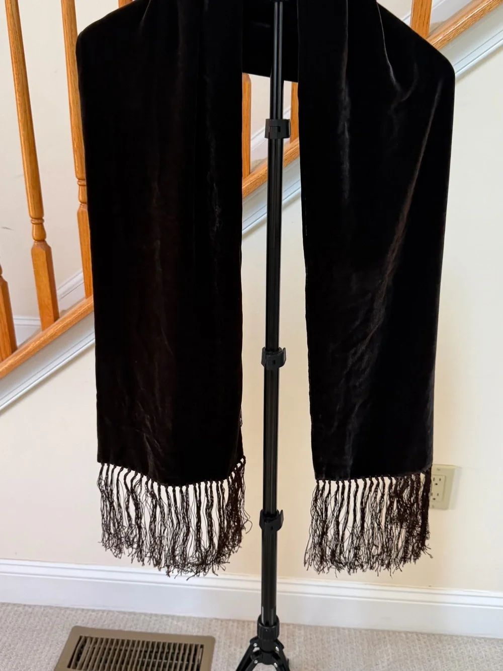 Black Velvet Fringe Scarf for Women - Luxe Winter Wrap